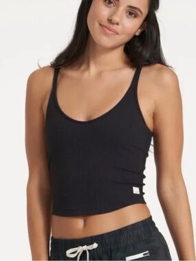 Vuori Black Ribbed Scoop Neck Crop Tank Top small